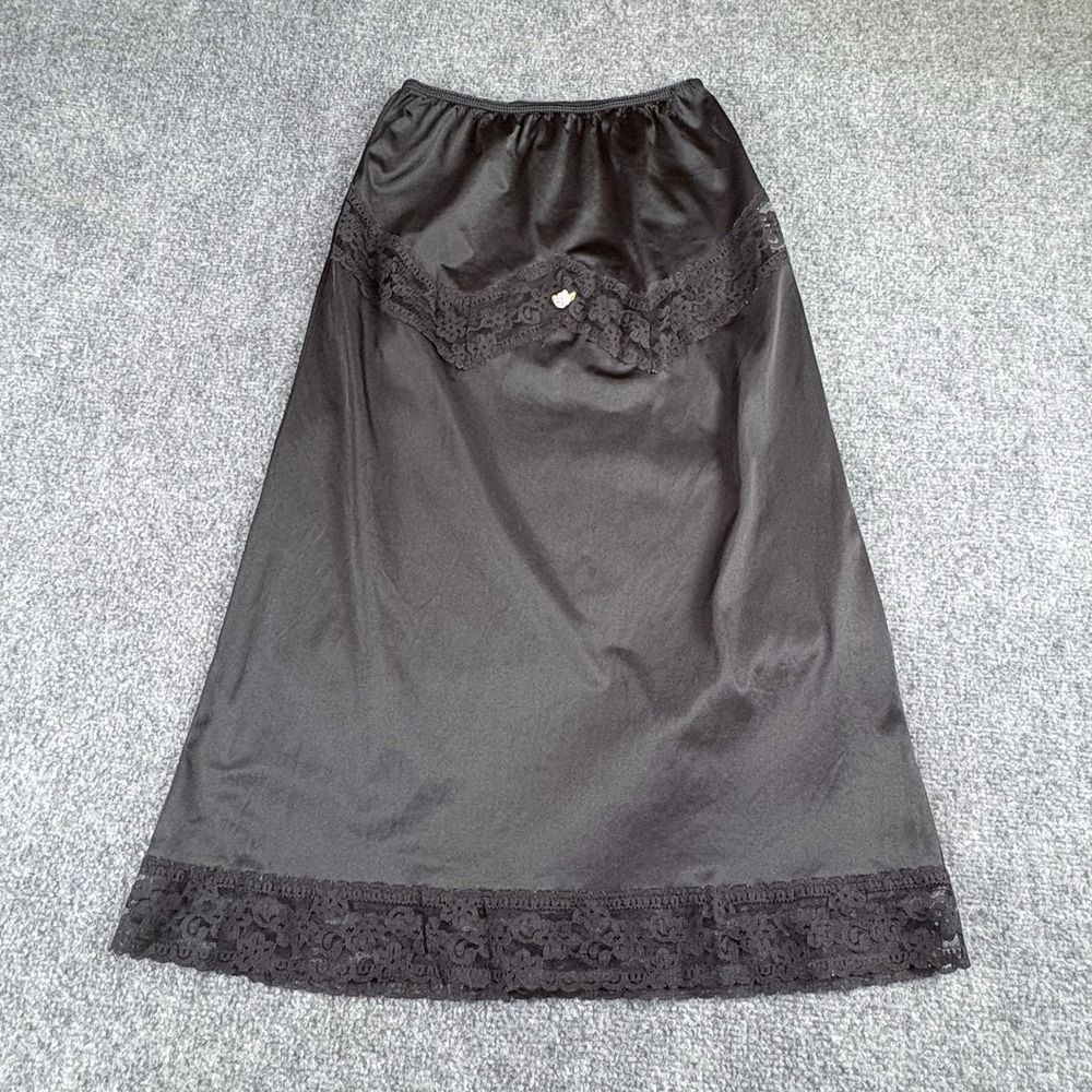 Vintage 70s Body Chic Half Slip Women's S Black Lace Trim USA Nylon Lingerie 80s